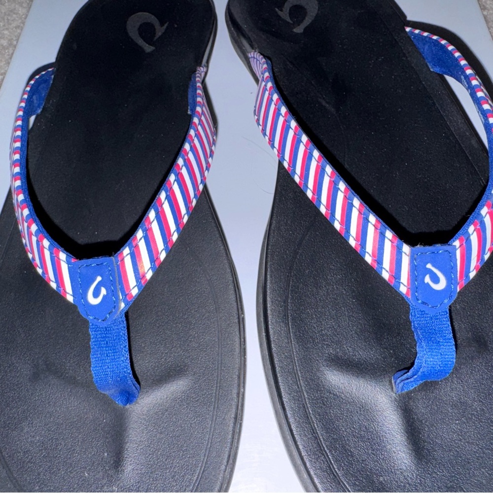 Oulkai Ho’Opio Flip Flops in Red/White/Blue Stripes Women’s 9 - Picture 7 of 11